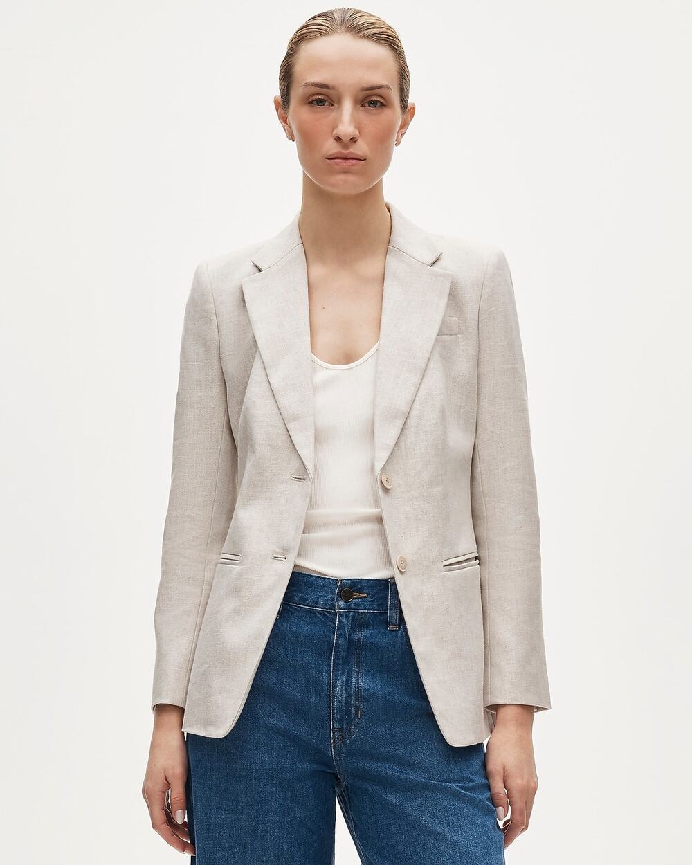 J. Crew Tall Margeaux Blazer Coat in Stretch Linen Blend Flax Ivory Size 8T NWT